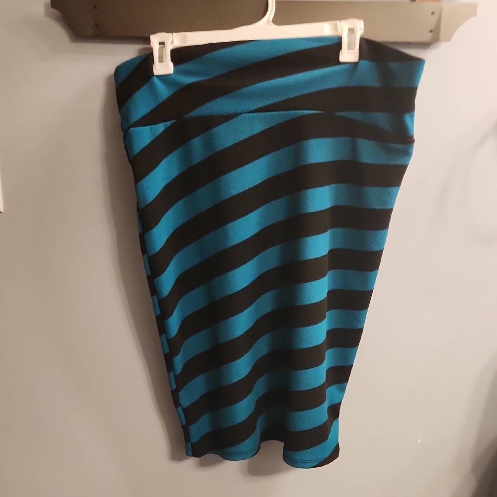 🍉LuLaRoe Black and Teal Striped Pencil Skirt